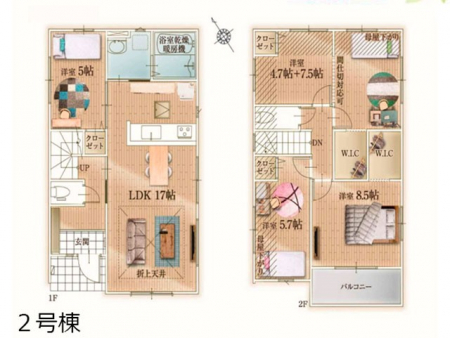 �@�Ԏ�聟2�������`Floor plan�`  �}�ʂƈقȂ�ꍇ�͌�����D��v���܂��B