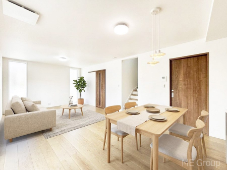 ���r���O�@������No.1���`Living�`  �Ƒ��̐H����c���̂ق��A�q�ǂ���V�΂�����A�F�l���������肷��LDK�͏Z�܂��̒��S�B�����ԉ߂����ꏊ������A���̋�Ԃ͏Z�܂��S�̂̋��S�n�����E���܂��B���Ƌ��CG�ł�