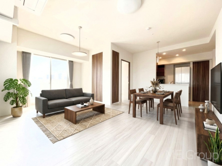 ���r���O�@�����`Living�`�@�Ƒ��̐H����c���̂ق��A�q�ǂ���V�΂�����A�F�l���������肷��LDK�͏Z�܂��̒��S�B�����ԉ߂����ꏊ������A���̋�Ԃ͏Z�܂��S�̂̋��S�n�����E���܂��B�@���Ƌ��CG�ł�